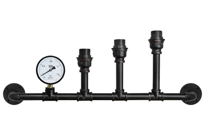 Vintage 3 Light Industrial Water Pipe Wall Lamp with Gauge - Free delivery on all orders