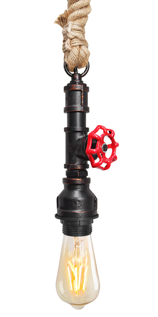 Industrial Water Pipe Vintage Ceiling Rope Pendant Light with Valve Tap M0168