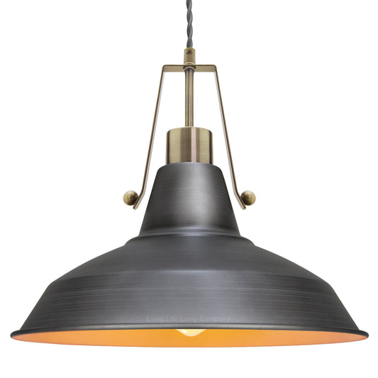Industrial Antique Brass Ceiling Pendant Light Pewter Grey M0175
