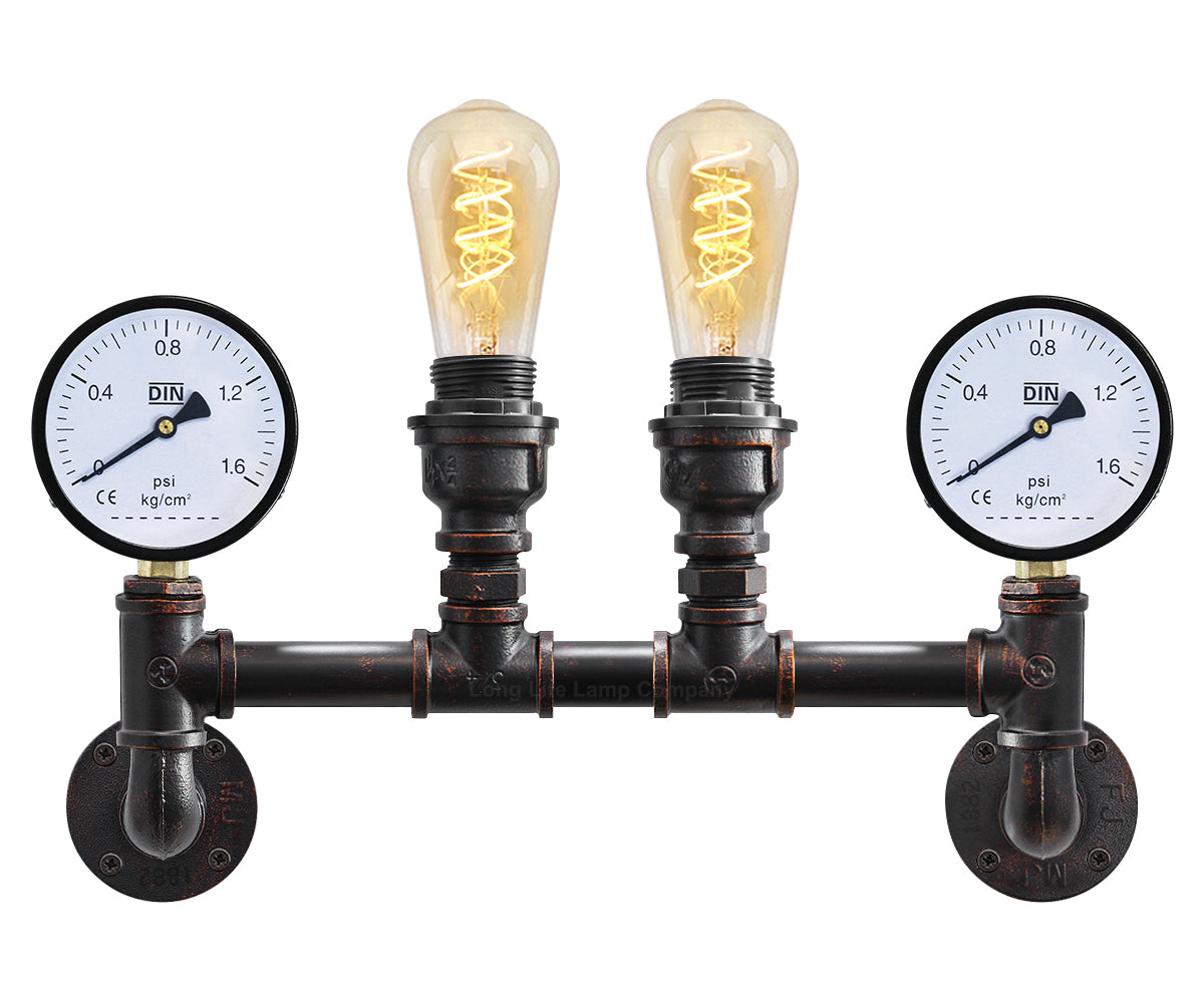 Vintage Industrial Pipe Wall Light with Twin Guage M0188P 