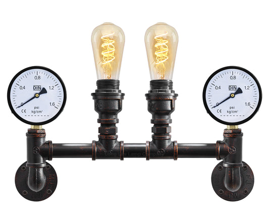 Vintage Industrial Pipe Wall Light with Twin Guage M0188P 