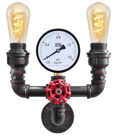 Twin Vintage Industrial Pipe Wall Light with Gauge Valve Tap M0190P - Free delivery on all orders