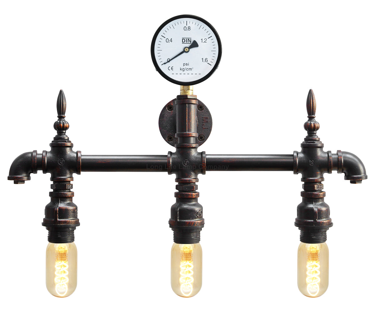 Vintage Rustic Industrial Water Pipe Wall Light with Gauge M0192P