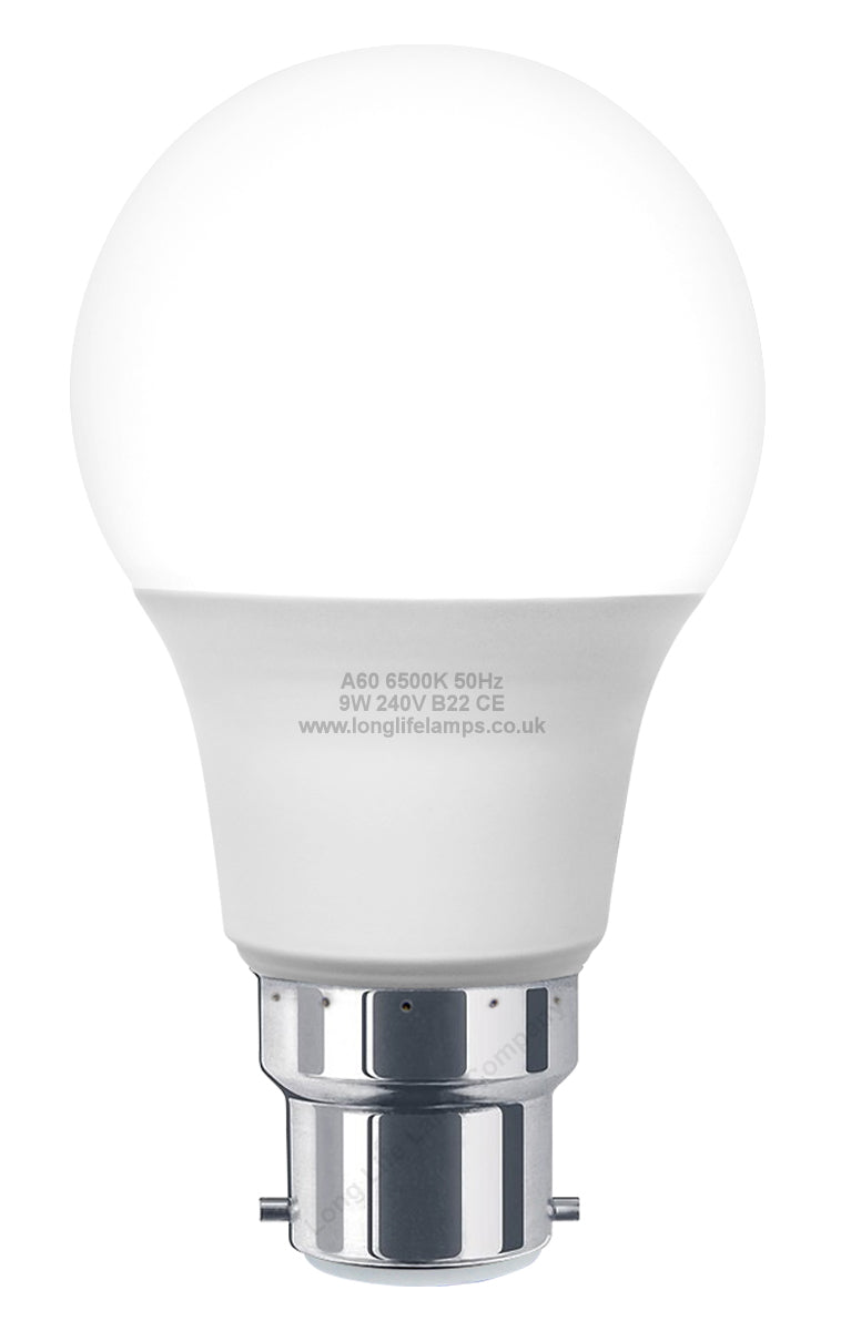 9W LED A60 Light Bulb Bayonet B22 Cool White 6500K - Free delivery on all orders