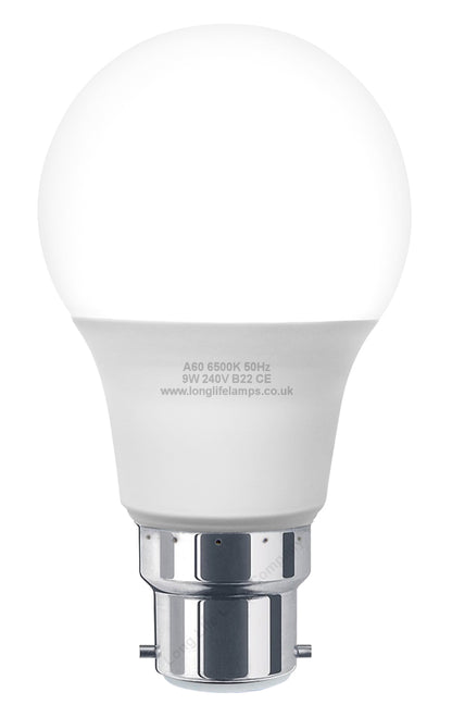 9W LED A60 Light Bulb Bayonet B22 Cool White 6500K - Free delivery on all orders