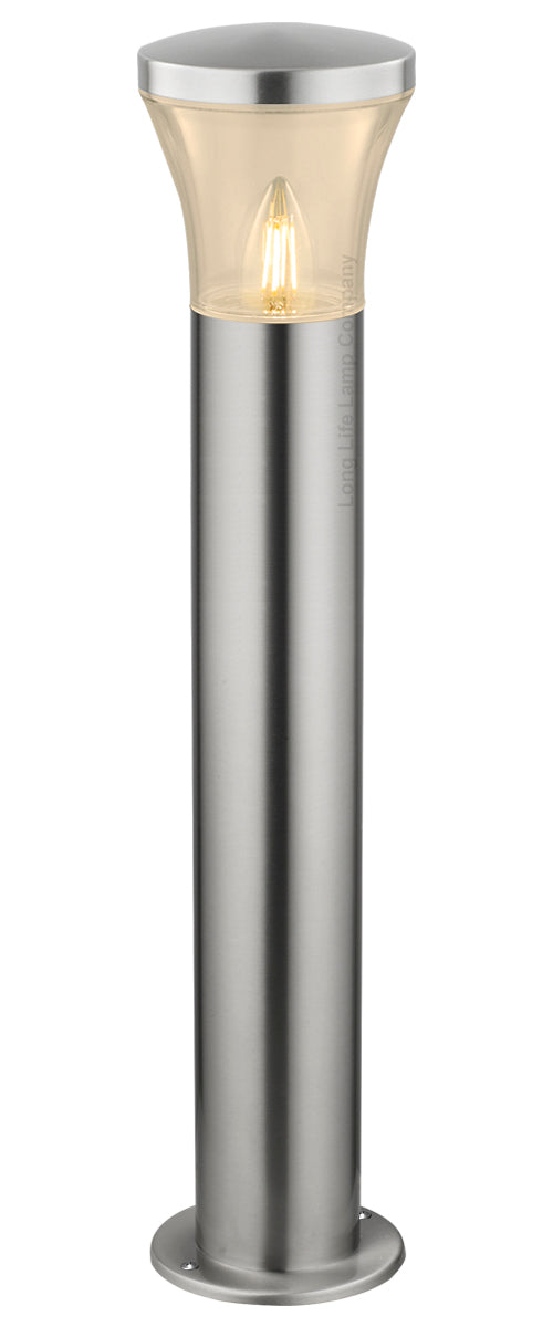 Modern LED Bollard Light Stainless ZLC310K with Warm White 5w E27 Clear Candle - Free delivery on all orders