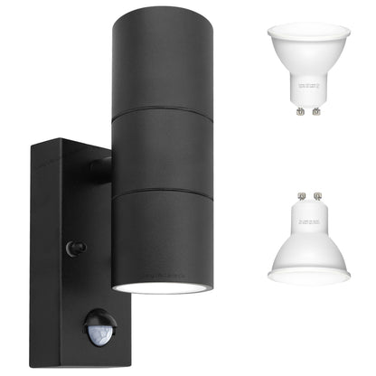 Black 8W, 10W, 12W LED GU10 PIR Movement Sensors Up and Down Wall Light
