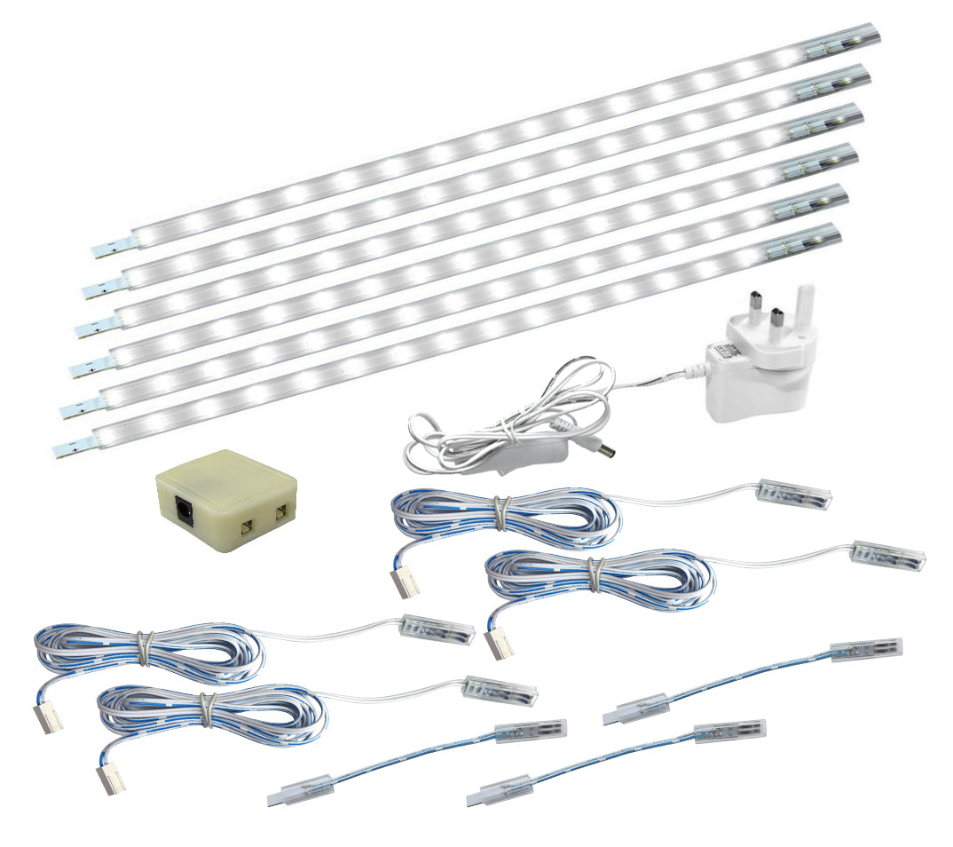 6 x 30cm Plug In LED Cool White Under Kitchen Cupboard Cabinet Strip Lights 
