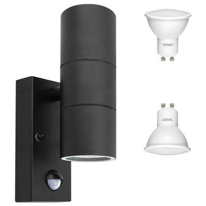 Black 8W, 10W, 12W LED GU10 PIR Movement Sensors Up and Down Wall Light