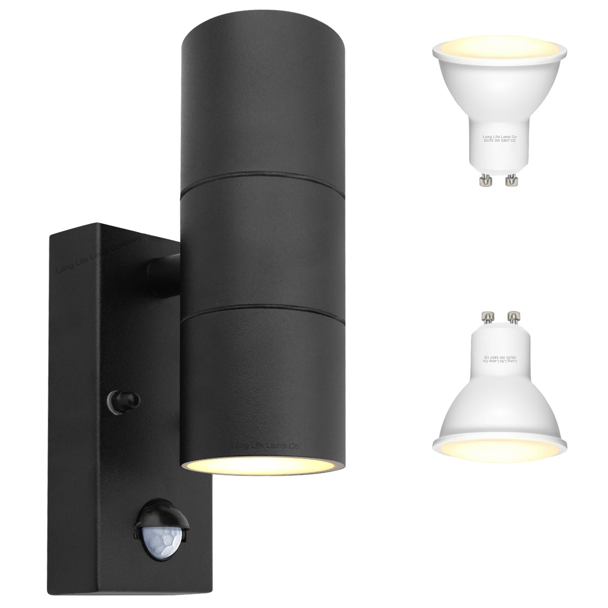 Black 8W, 10W, 12W LED GU10 PIR Movement Sensors Up and Down Wall Light