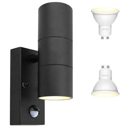 Black 8W, 10W, 12W LED GU10 PIR Movement Sensors Up and Down Wall Light