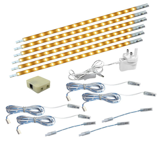 6 x 30cm Plug In LED Warm White Under Kitchen Cupboard Cabinet Strip Lights 