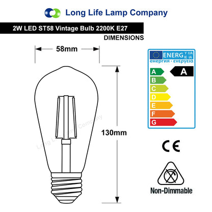 2w Edison Classics Vintage LED Filament Bulb ST58 E27 Smoke Gold Glass - Energy Light Bulbs - Free delivery on all orders