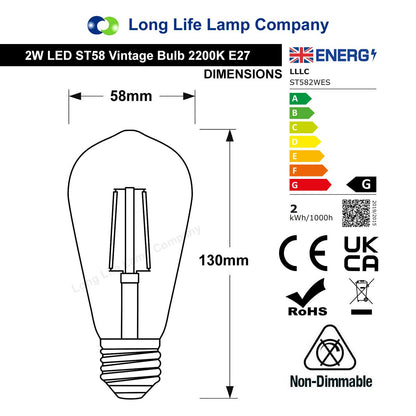 2w Edison Classics Vintage LED Filament Bulb ST58 E27 Smoke Gold Glass - Free delivery on all orders