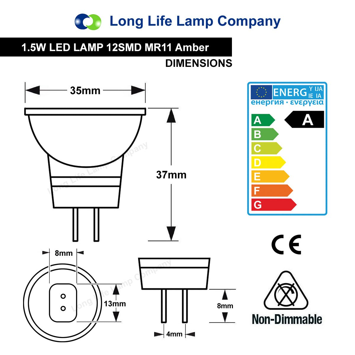 2w LED Amber Light Bulb Spot Lamp MR11 - Energy Light Bulbs - Free delivery on all orders