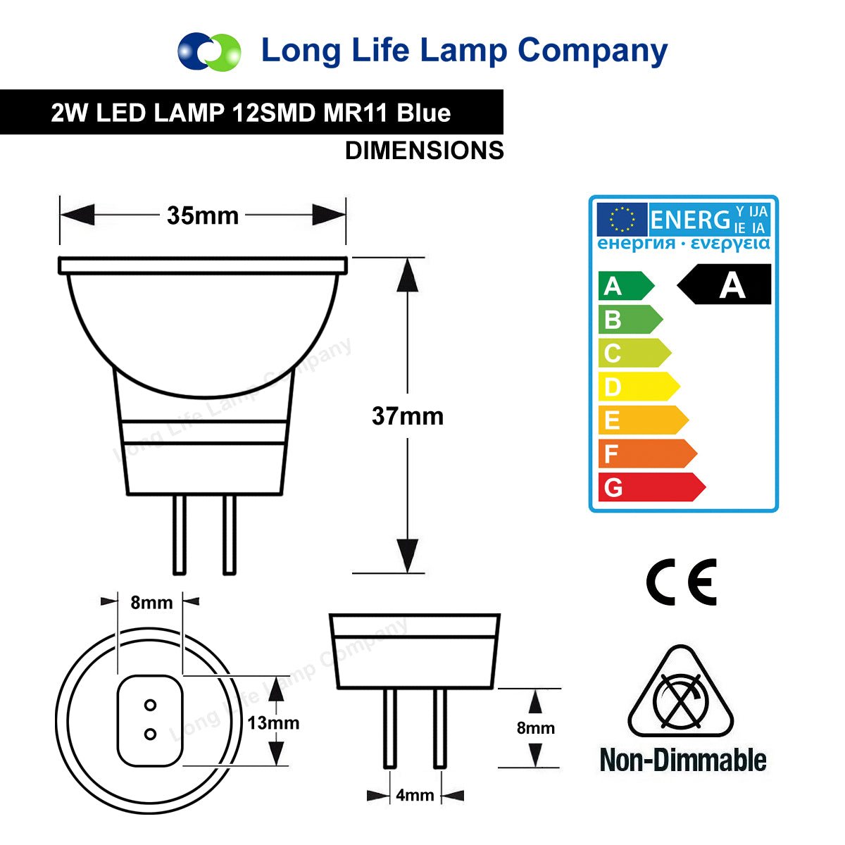 2w LED Blue Light Bulb Spot Lamp MR11 - Energy Light Bulbs - Free delivery on all orders