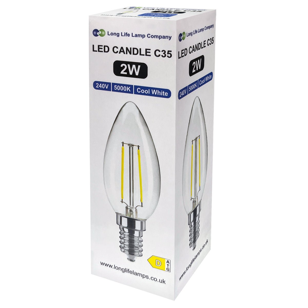 2W LED Candle Light Bulb Cool White 5000K E14 Clear Glass 4 or 6 or 10 Pack - Energy Light Bulbs - Free delivery on all orders