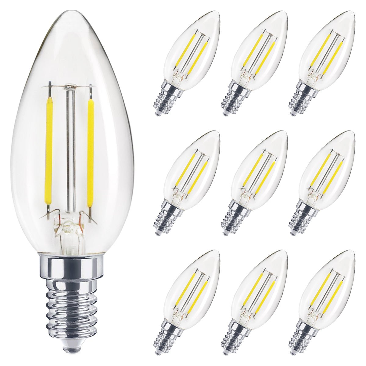 2W LED Candle Light Bulb Cool White 5000K E14 Clear Glass 4 or 6 or 10 Pack - Energy Light Bulbs - Free delivery on all orders