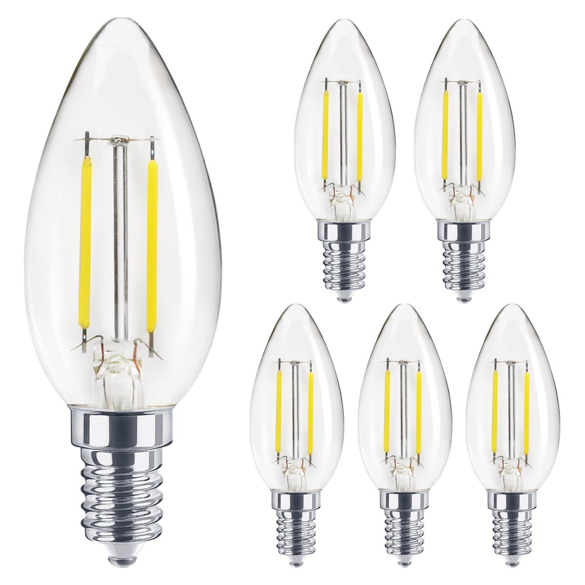 2W LED Candle Light Bulb Cool White 5000K E14 Clear Glass 4 or 6 or 10 Pack - Energy Light Bulbs - Free delivery on all orders