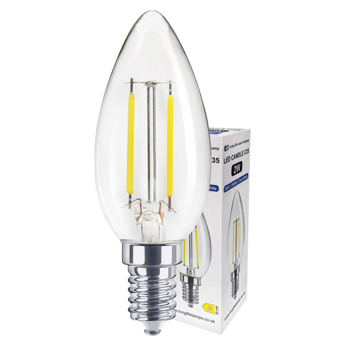 2W LED Candle Light Bulb Cool White 5000K E14 Clear Glass 4 or 6 or 10 Pack - Energy Light Bulbs - Free delivery on all orders