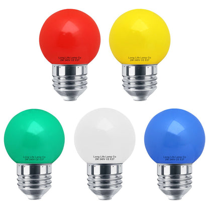 2w LED Coloured Mini Golf Balls E27 Edison Screw Fitting - Energy Light Bulbs - Free delivery on all orders
