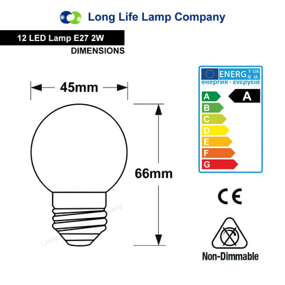 2w LED Coloured Mini Golf Balls E27 Edison Screw Fitting - Energy Light Bulbs - Free delivery on all orders