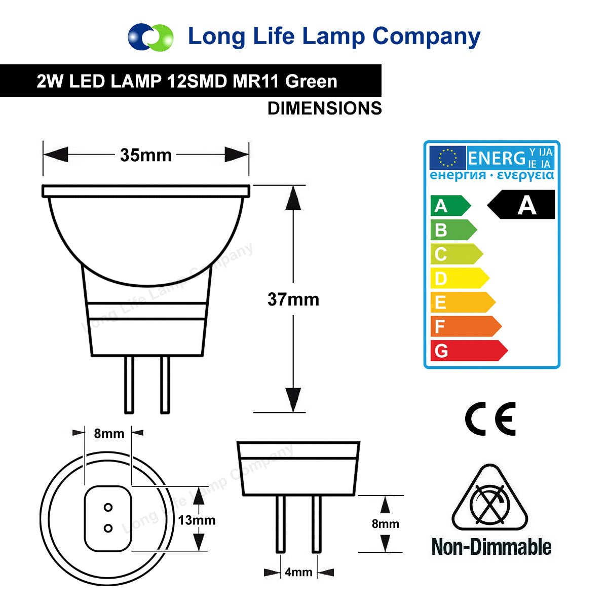 2w LED Green Light Bulb Spot Lamp MR11 - Energy Light Bulbs - Free delivery on all orders
