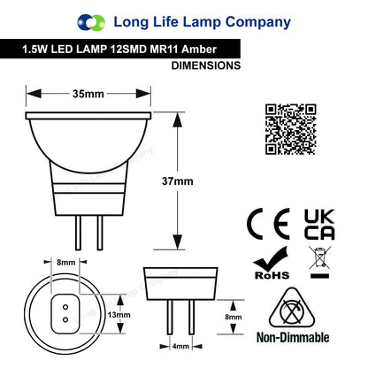 2w LED MR11 Amber Light Bulb Spot Lamp - Free delivery on all orders