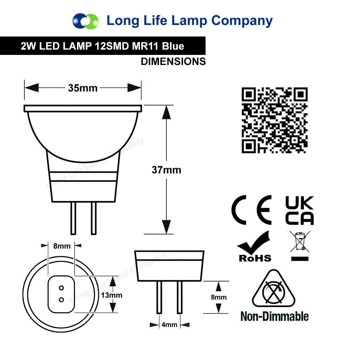 2w LED MR11 Blue Light Bulb Spot Lamp - Free delivery on all orders