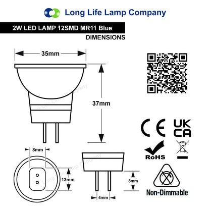 2w LED MR11 Blue Light Bulb Spot Lamp - Free delivery on all orders