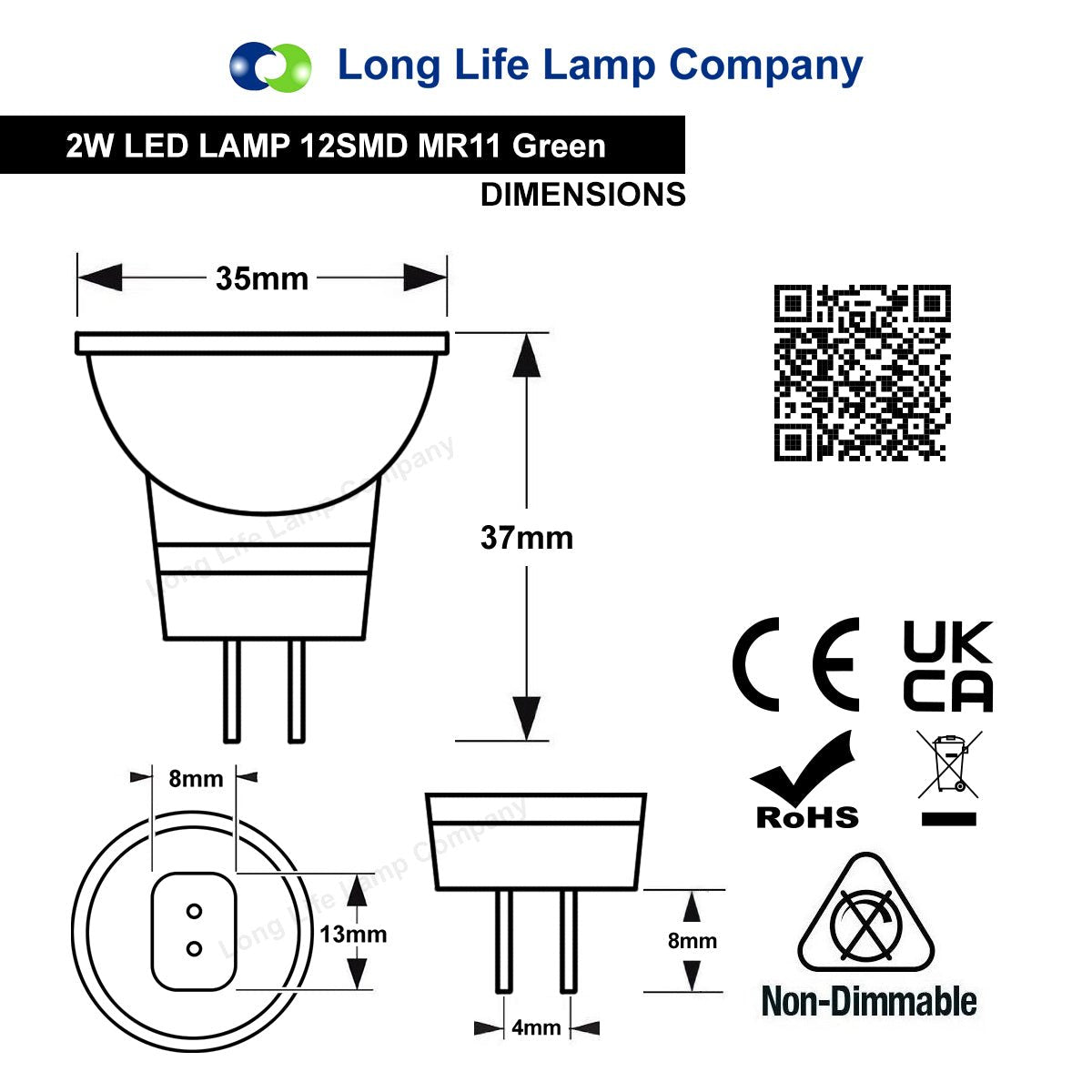 2w LED MR11 Green Light Bulb Spot Lamp - Free delivery on all orders