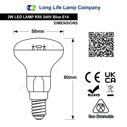 2W LED R50 Blue Reflector Bulb E14 Spotlight - Free delivery on all orders