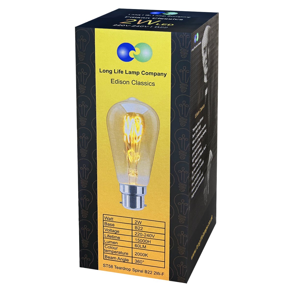 2w LED Vintage Filament Bulb Teardrop Spiral Smoke Gold Glass B22 Bayonet ST58 - Energy Light Bulbs - Free delivery on all orders