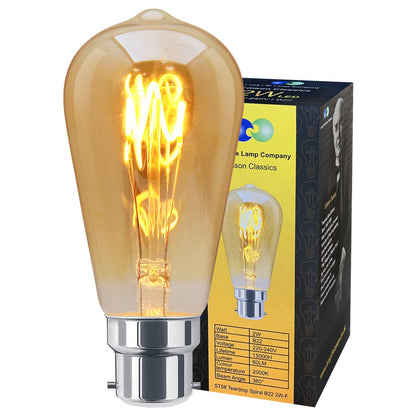 2w LED Vintage Filament Bulb Teardrop Spiral Smoke Gold Glass B22 Bayonet ST58 - Energy Light Bulbs - Free delivery on all orders