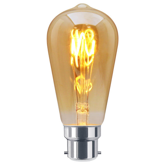 2w LED Vintage Filament Bulb Teardrop Spiral Smoke Gold Glass B22 Bayonet ST58 - Energy Light Bulbs - Free delivery on all orders