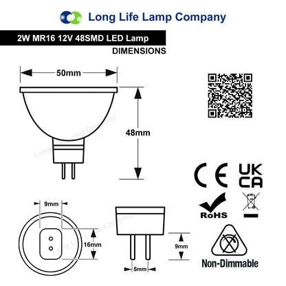 2w MR16 LED Amber Low Voltage Spot light Bulb 12v - Energy Light Bulbs - Free delivery on all orders