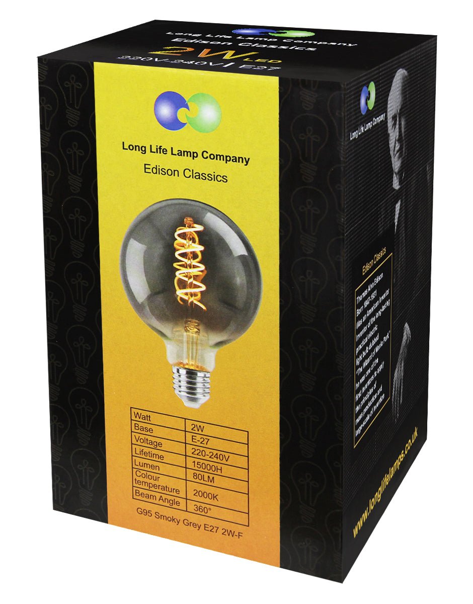 2w Vintage LED G95 Bulb E27 Spiral Filament Smoke Grey - Energy Light Bulbs - Free delivery on all orders