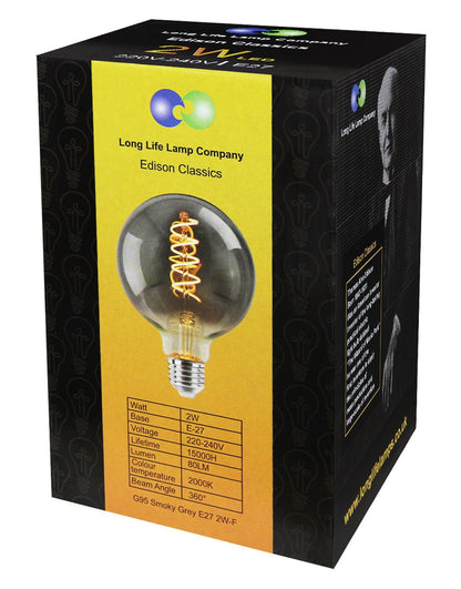 2w Vintage LED G95 Bulb E27 Spiral Filament Smoke Grey - Energy Light Bulbs - Free delivery on all orders