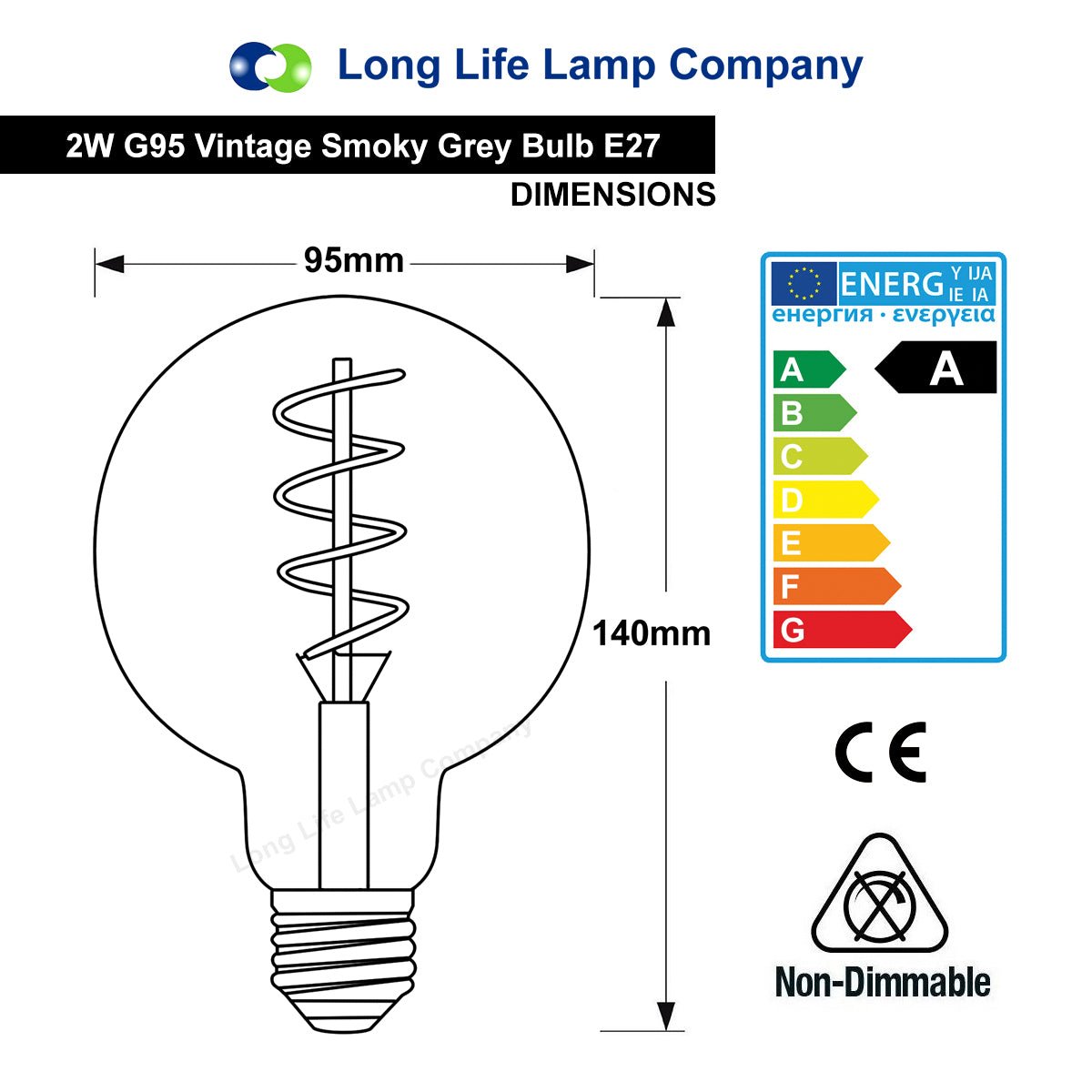 2w Vintage LED G95 Bulb E27 Spiral Filament Smoke Grey - Energy Light Bulbs - Free delivery on all orders