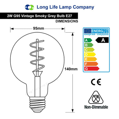 2w Vintage LED G95 Bulb E27 Spiral Filament Smoke Grey - Energy Light Bulbs - Free delivery on all orders