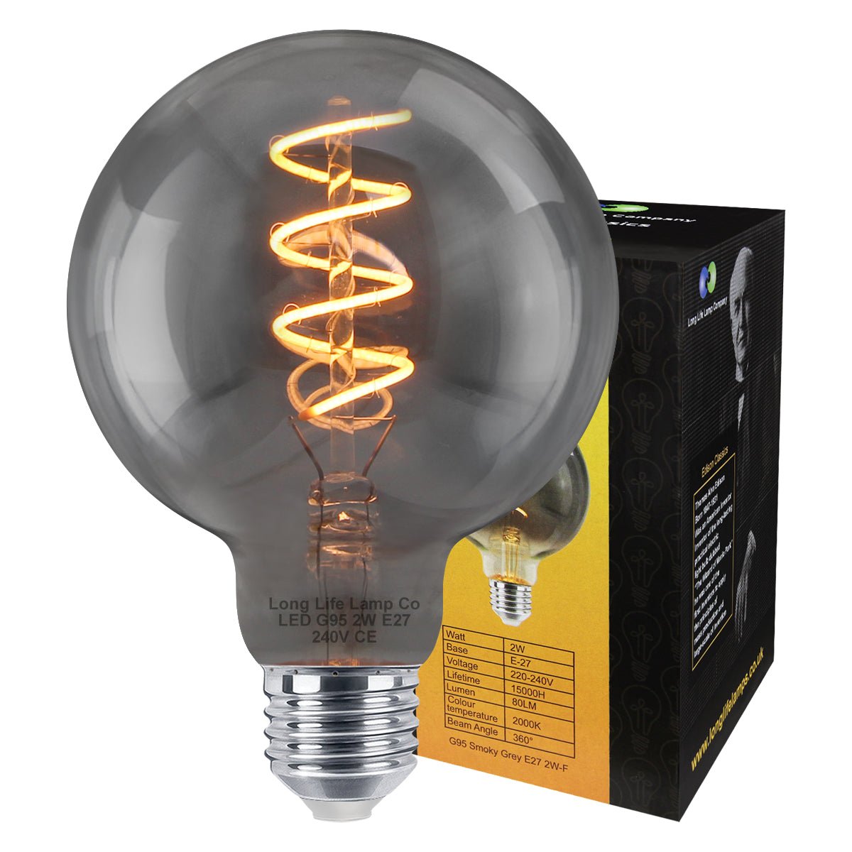 2w Vintage LED G95 Bulb E27 Spiral Filament Smoke Grey - Energy Light Bulbs - Free delivery on all orders