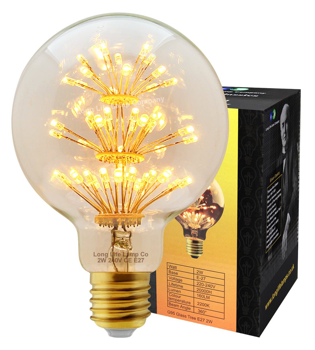 2w Vintage LED Globe Light Bulb E27 Clear Glass Tree Filament G95 - Energy Light Bulbs - Free delivery on all orders