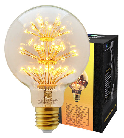 2w Vintage LED Globe Light Bulb E27 Clear Glass Tree Filament G95 - Energy Light Bulbs - Free delivery on all orders