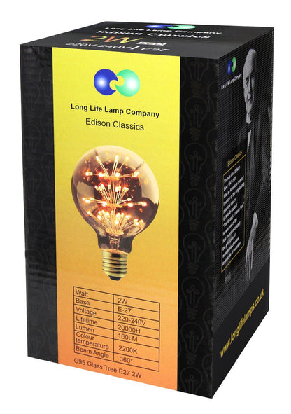 2w Vintage LED Globe Light Bulb E27 Clear Glass Tree Filament G95 - Energy Light Bulbs - Free delivery on all orders