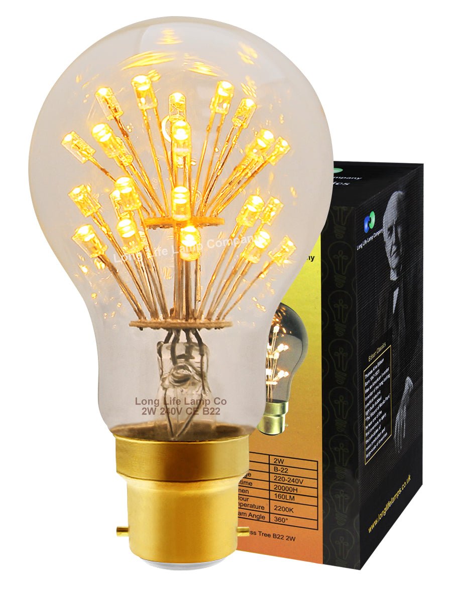 2w Vintage LED Light Bulb B22 Clear Glass Tree Filament A60 - Energy Light Bulbs - Free delivery on all orders