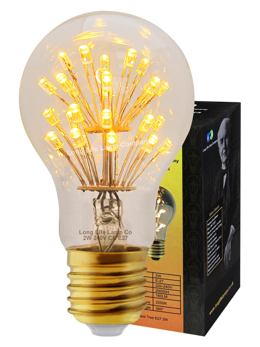 2w Vintage LED Light Bulb E27 Clear Glass Tree Filament A60 - Energy Light Bulbs - Free delivery on all orders