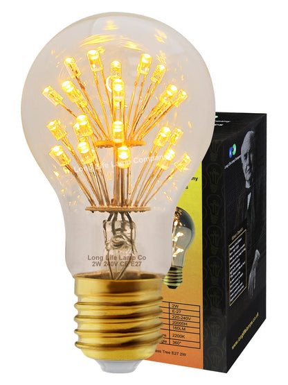 2w Vintage LED Light Bulb E27 Clear Glass Tree Filament A60 - Energy Light Bulbs - Free delivery on all orders