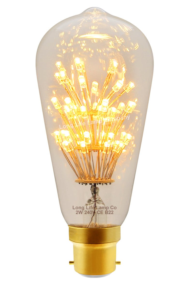 2w Vintage LED Squirrel Cage Light Bulb B22 Clear Glass Tree Filament ST58 - Energy Light Bulbs - Free delivery on all orders