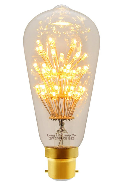 2w Vintage LED Squirrel Cage Light Bulb B22 Clear Glass Tree Filament ST58 - Energy Light Bulbs - Free delivery on all orders