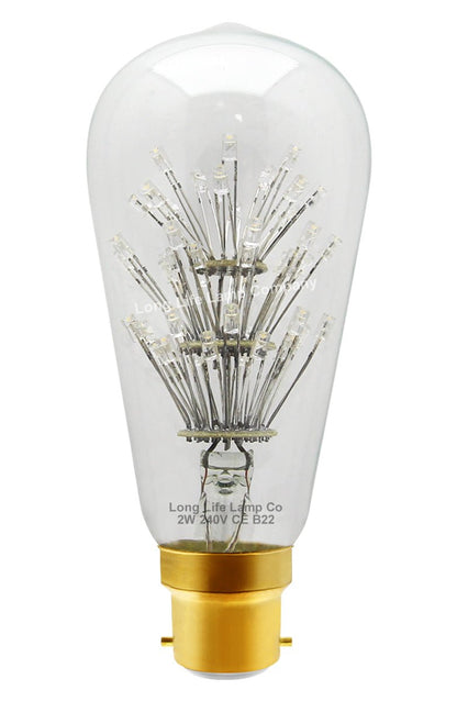 2w Vintage LED Squirrel Cage Light Bulb B22 Clear Glass Tree Filament ST58 - Energy Light Bulbs - Free delivery on all orders